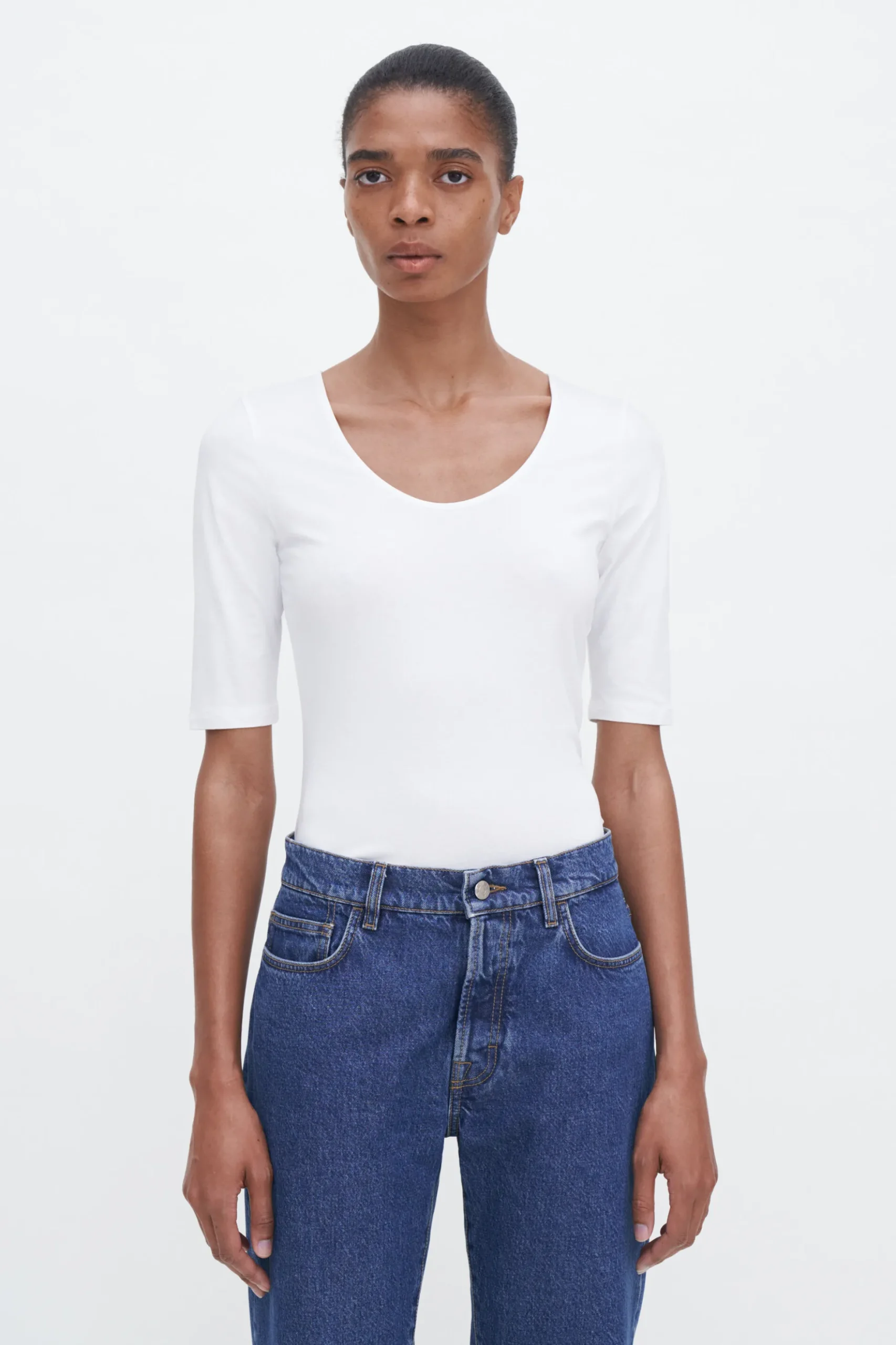 Cotton Stretch Scoop Neck Top