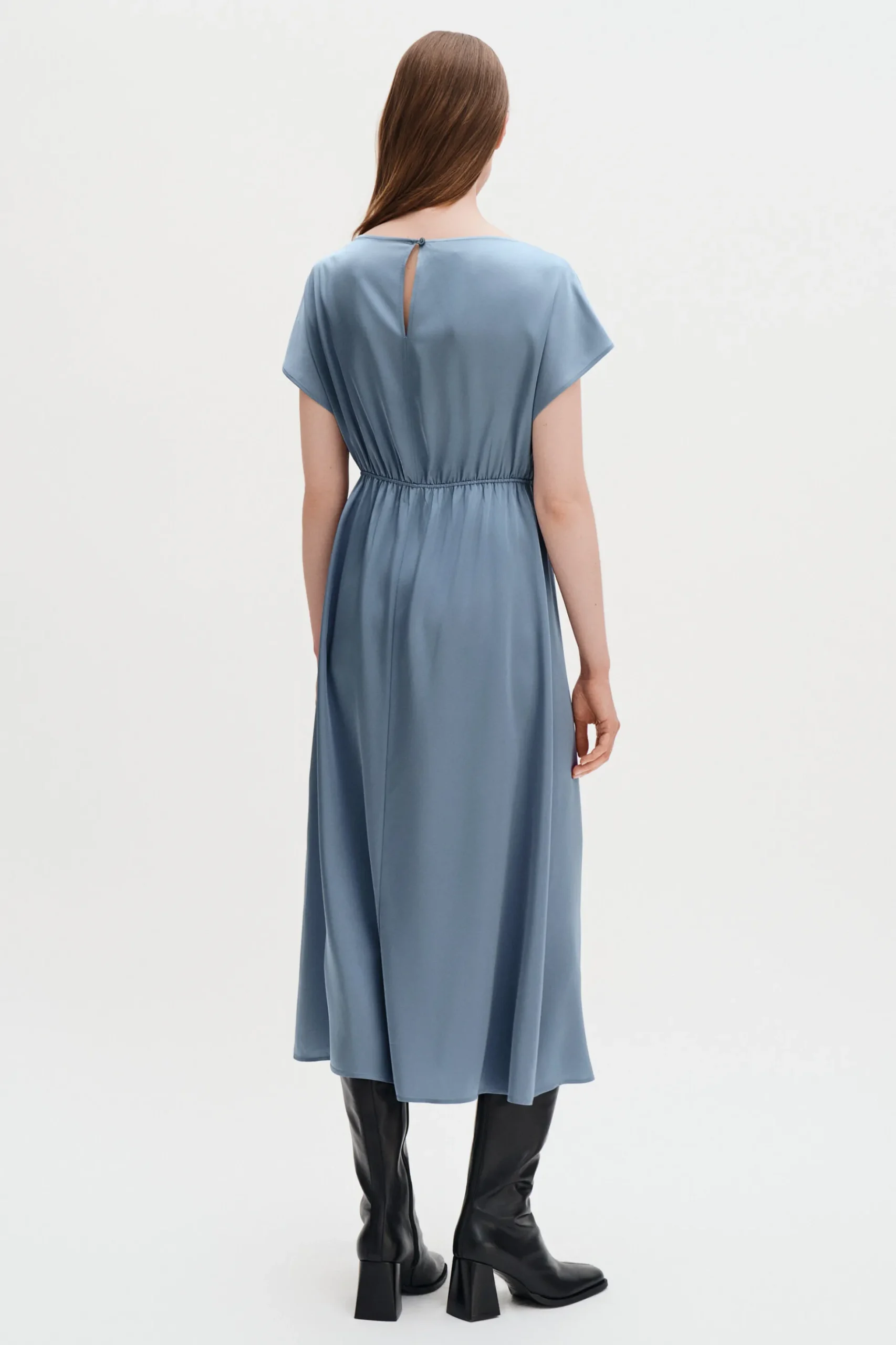 Gathered Kimono Boatneck Dress